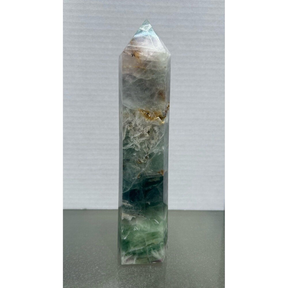 Huge Feather Fluorite Tower with Iron Included Druzy nearly 10” tall & 3 lbs